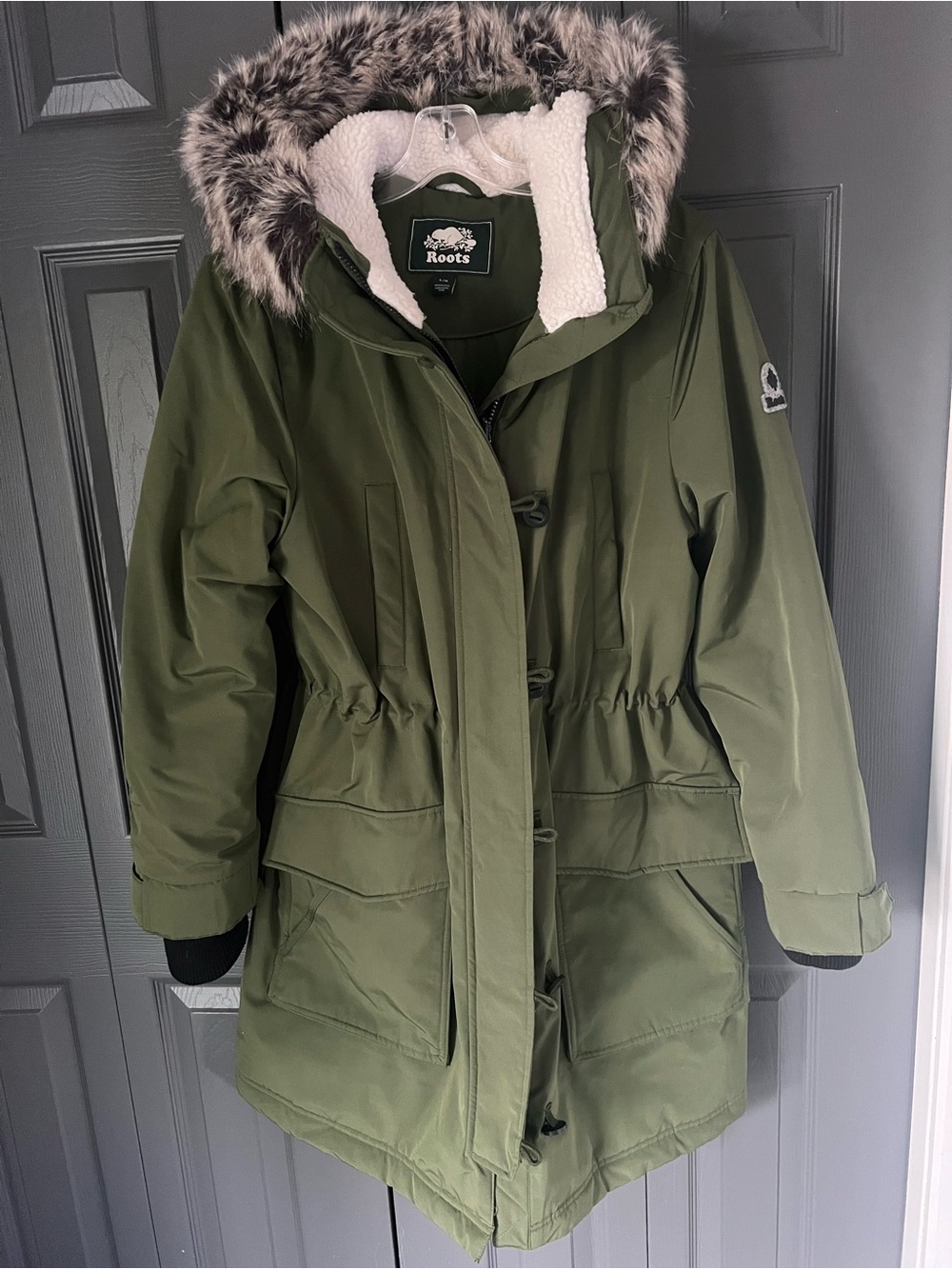 Roots Green Women's Parka with Removable  Faux Fur Trim